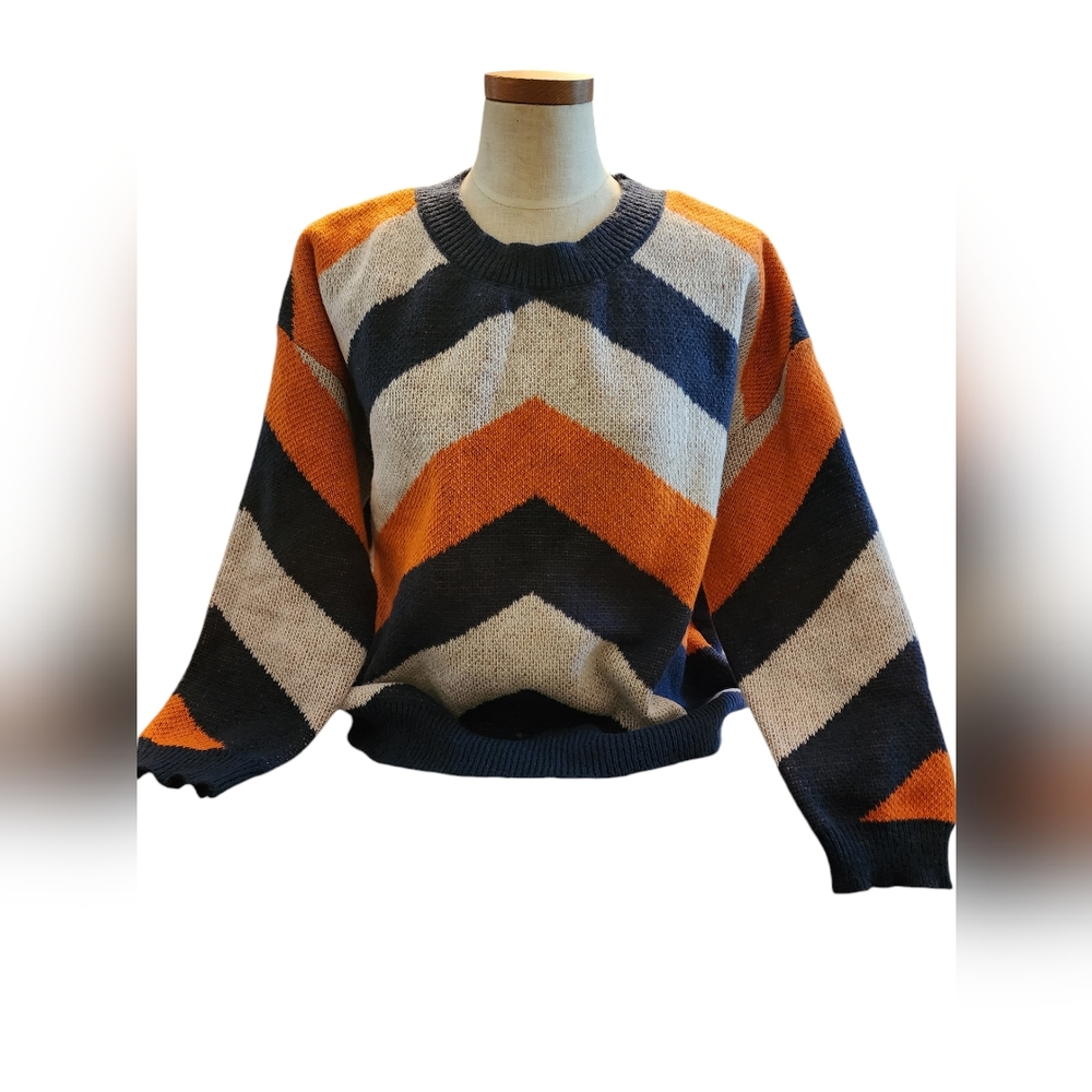 Shein, sweater, navy, white, orange